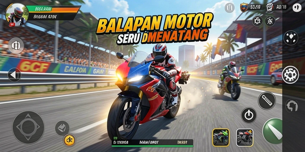 Gameplay seru dari balapan motor di 6CF.