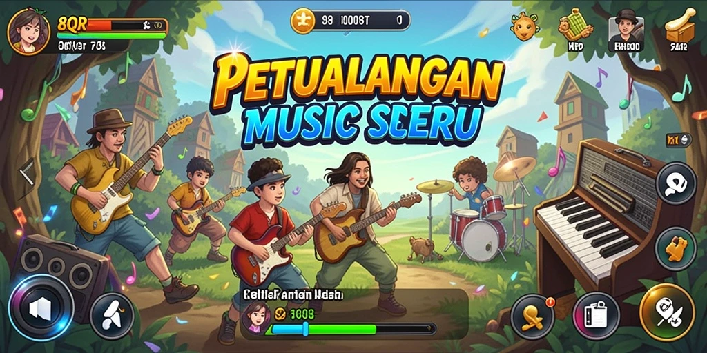Screenshot gameplay 8QR yang menunjukkan keseruan bermain musik.