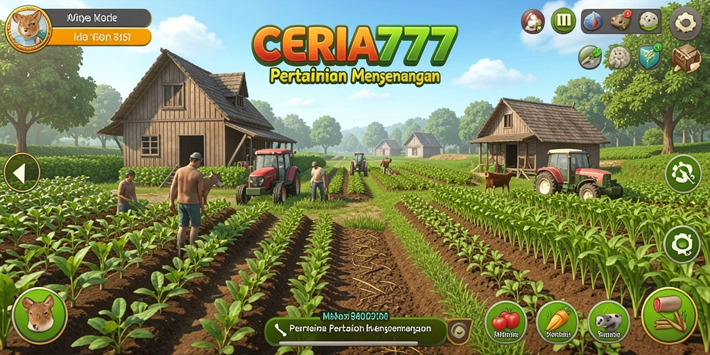Tampilan gameplay CERIA777 dengan aktivitas bertani yang menarik.
