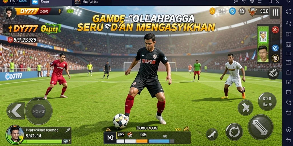 Tangkapan layar utama DY777 menampilkan aksi seru dalam pertandingan olahraga.