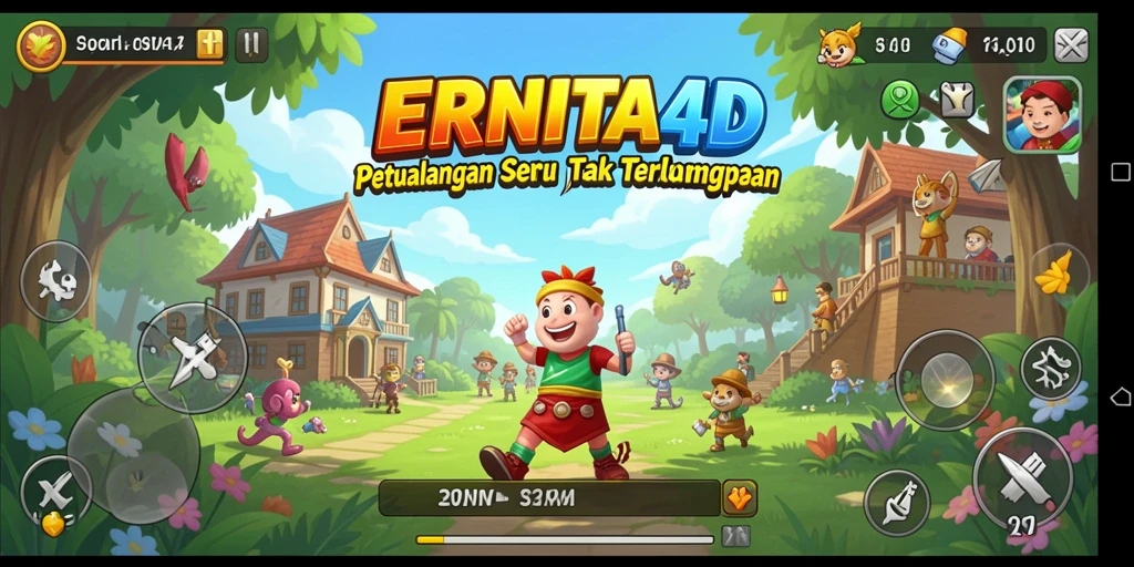 Screenshot utama ERNITA4D menampilkan gameplay penuh aksi dalam petualangan.