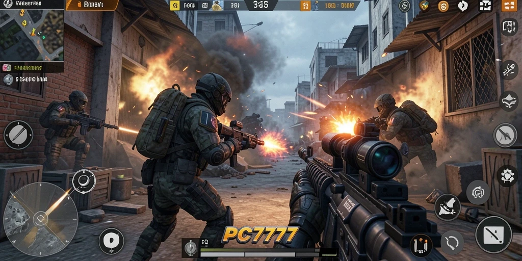 Tampilan gameplay PC777 yang mendebarkan dalam mode FPS.