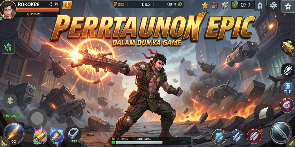 Screenshot gameplay ROKOK88 yang menampilkan aksi pertarungan yang seru.