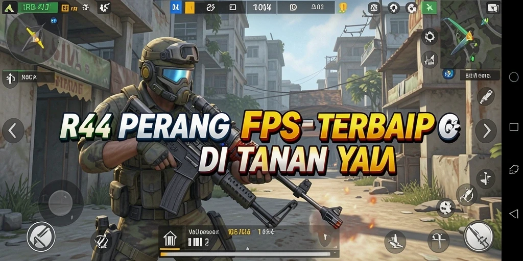 Screenshot utama RR44 menampilkan aksi tembak-menembak yang mendebarkan dalam game FPS.