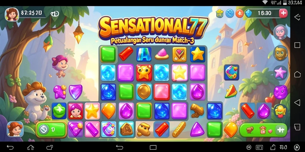 Tampilan gameplay SENSATIONAL77 dengan tantangan Match-3 yang seru.