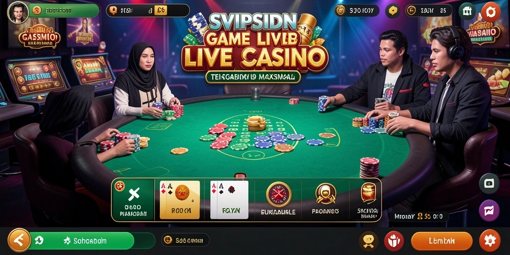 Screenshot gameplay SVIPSIDN menampilkan dealer langsung dalam suasana kasino yang nyata.