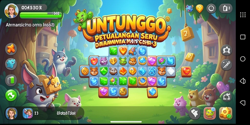 Screenshot gameplay UNTUNGGO menampilkan aksi mencocokkan permata yang seru.