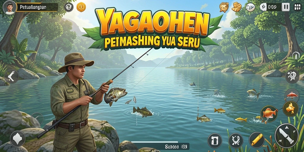 Screenshot menunjukkan aktivitas memancing seru dalam YAGAOHEN.
